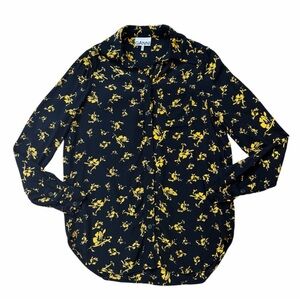 Ganni Black and Yellow Floral Print Button Down Shirt